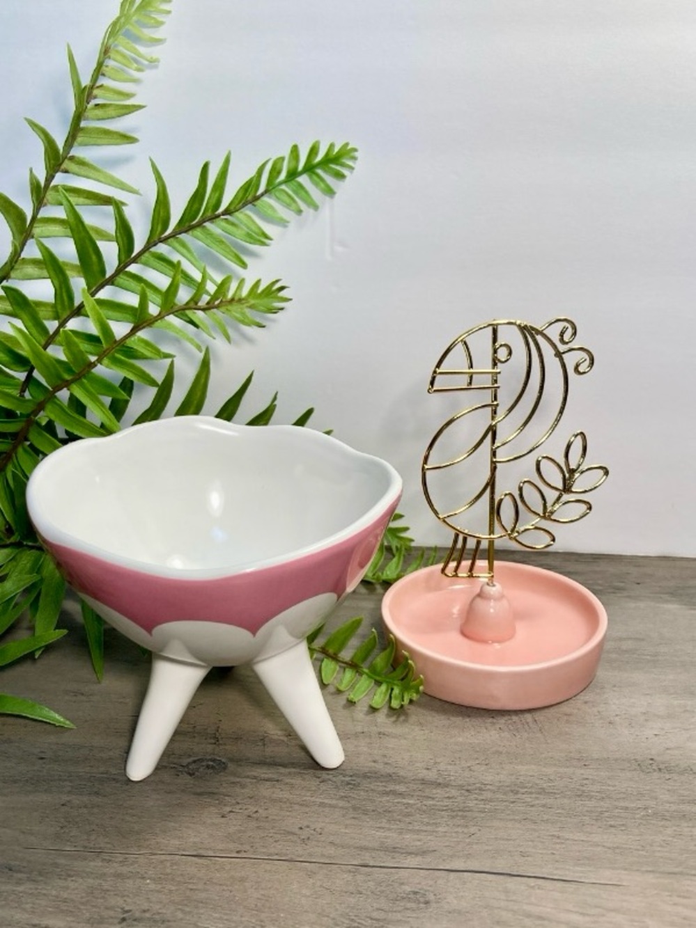 Ceramic Footed Dish And Bird Jewelry Holder Hobby Lobby Tropical Barbie Glam